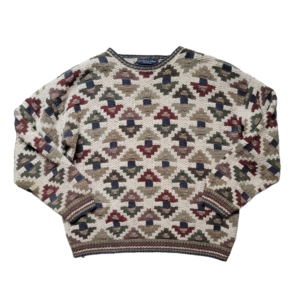 VTG Northern Isles Handknit Textured Arrow 80s Pullover Sweatshirt‎